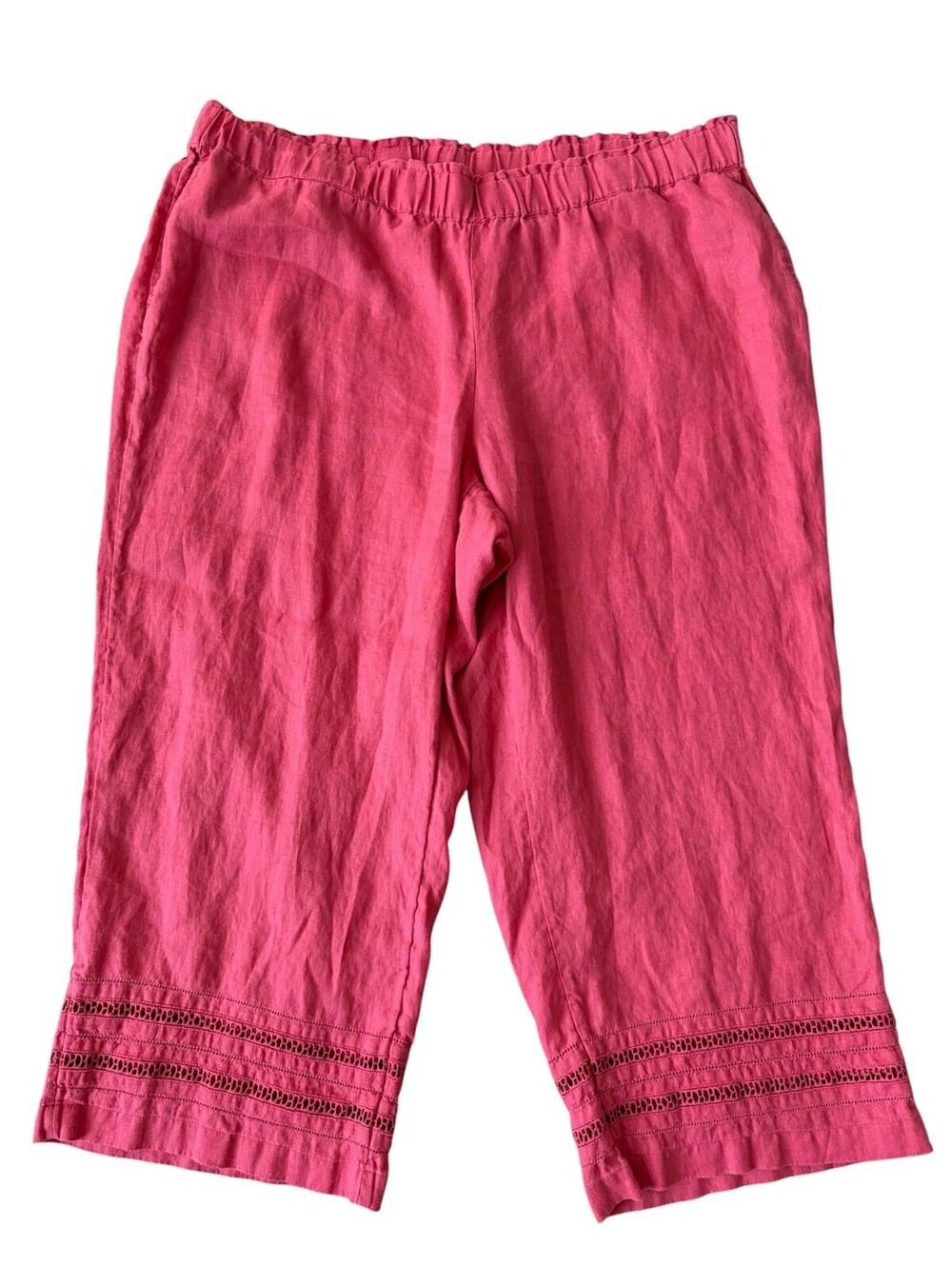 J Jill 100% Linen Pull On Cropped Pants Coral Pink Size 2X Coastal Lagenlook
